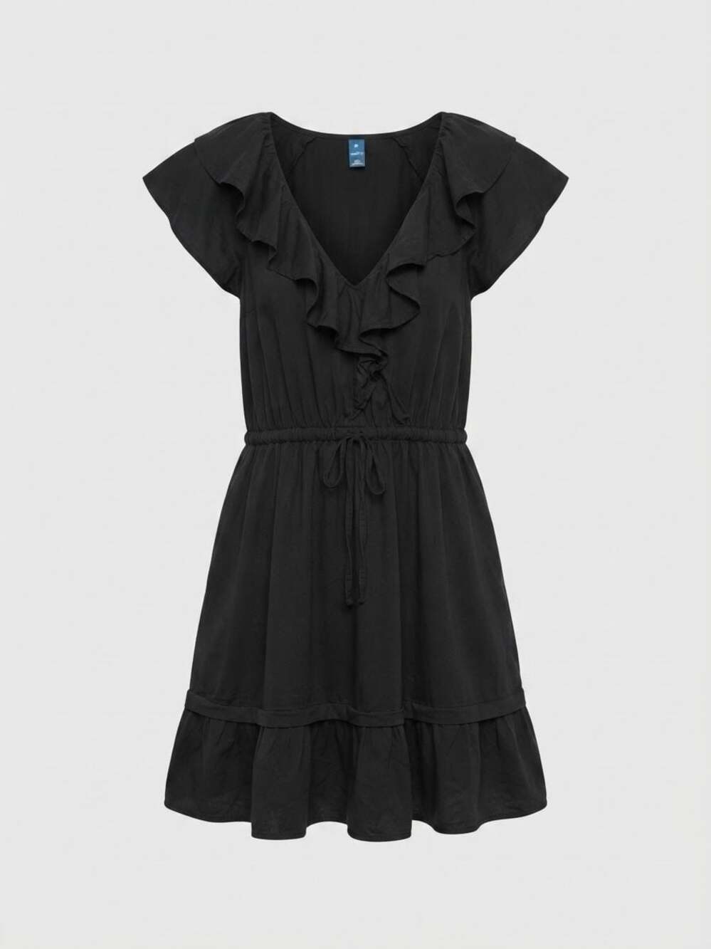 Old Navy women’s Black Waist-Defined Ruffle-Trim Mini Dress medium